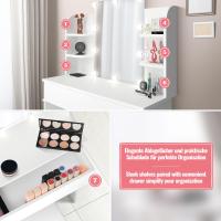 Tocador elegante blanco con iluminación led regulable, espejo, taburete y cajón, puerto usb integrado, diseño ahorra espacio, Miadomodo - details 5