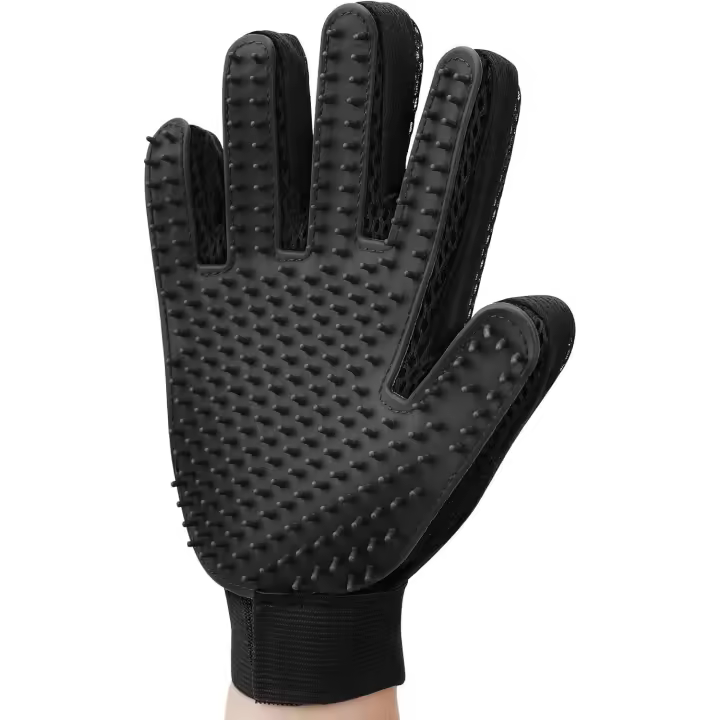 Paquete de 2 guantes de aseo para perros y gatos, guante masajeador para quitar el pelo de mascotas, cepillo con puntas largas para perros, gatos y más (izquierdo y derecho, negro) - 1