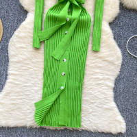 Vestido De Punto Para Mujer REALEFT Otoño Invierno Con Cinturón Cuello Polo De Mano Sola Manga Larga Ajuste Cintura Alta Vestido De Trabajo - details 38