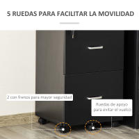 Vinsetto Cajonera de Oficina Mueble Auxiliar para Archivos con 2 Cajones Cerradura de 2 Llaves 5 Ruedas y 2 Frenos para Estudio Despacho Dormitorio 43x45x72 cm - details 5