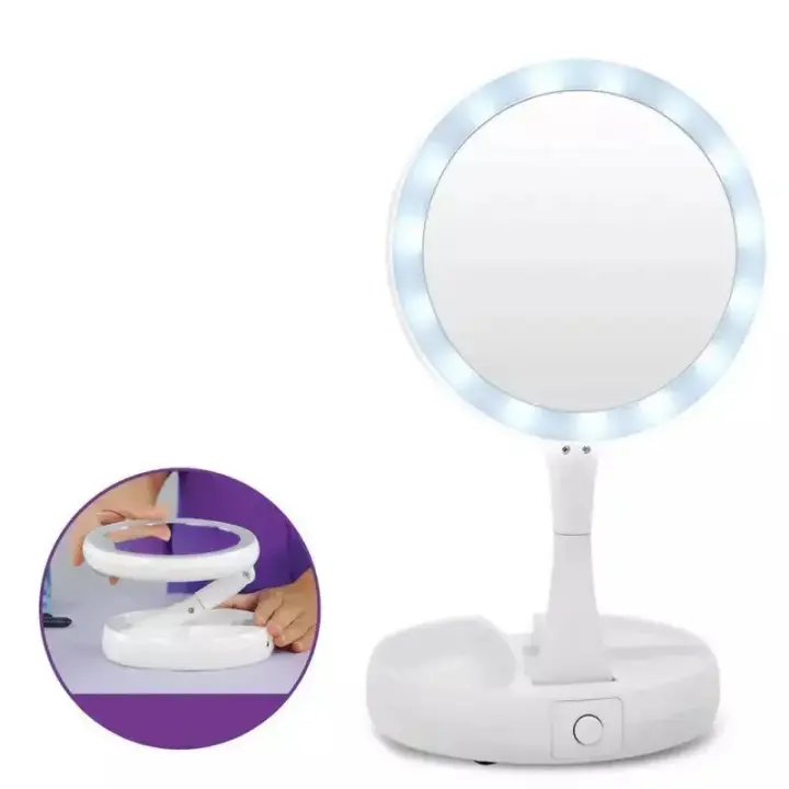 Espejo Led Plegable Carga USB o Batería Espejo Aumento 10X con Luz Espejo Plegable con Organizador Cosmetiquero Plegable Portátil Blanco Espejo Tocador para Maquillaje Espejo Doble con Aumento 10X Espejo joyero de viaje - 1