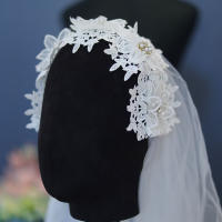 Accesorio De Cabello Para Novia Con Encaje Y Flores Dos Capas Diadema Con Velo De Novia Para Mujeres Accesorios De Boda Fotografía - details 3