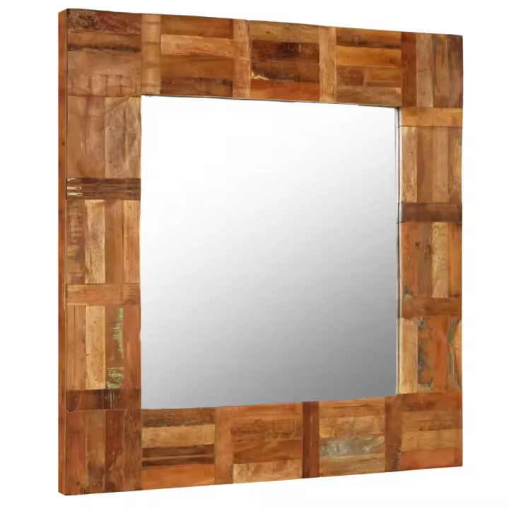 Espejo de madera maciza reciclada 60x60 cm, Espejo de maquillaje - 1