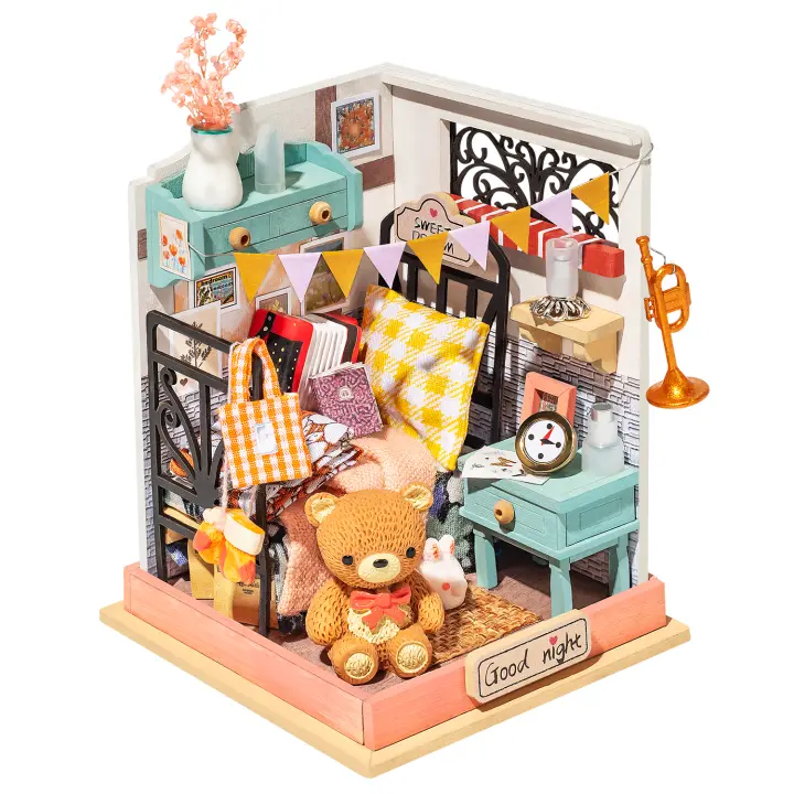 DAM. Sweet Dream (Dormitorio). Casa de muñecas maqueta de madera para pintar y montar. 34 piezas 7x7x10,5cm - 1