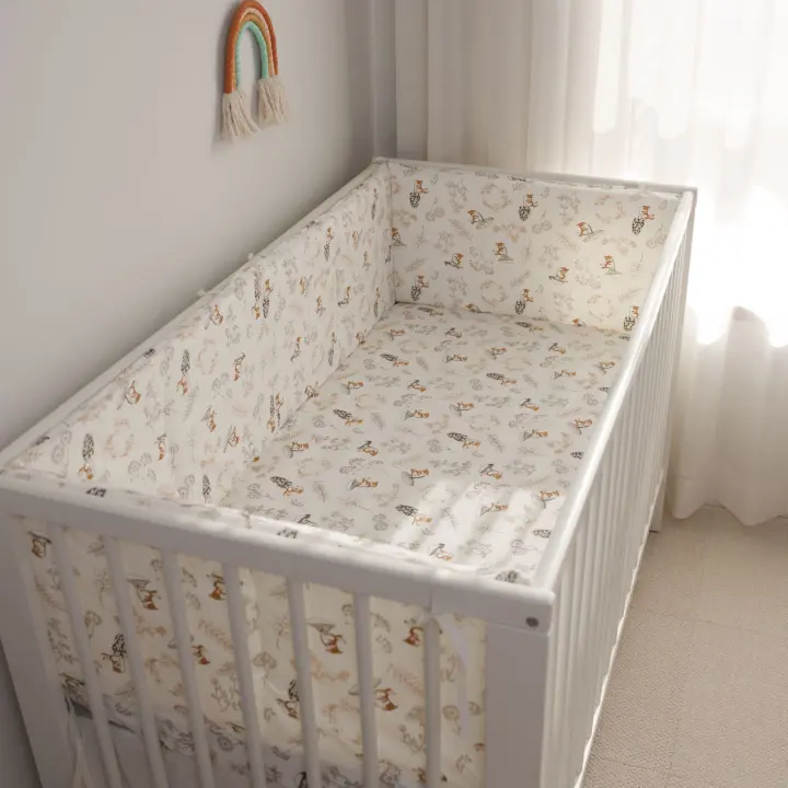 LALA - Barandilla de cuna para Bebé, Valla de Tela anticolisión, Algodón fácil, Pequeño Hongo, Conejo, 120x30, a Pieza - 1