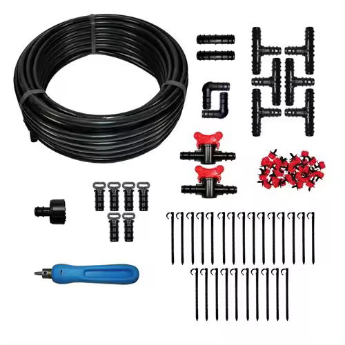 DRIPALIA - Kit completo de riego por goteo con 50 metros de tubería de 16, 100 goteros regulables, 44 accesorios y 1 sacabocados de montaje - 1