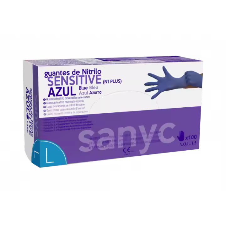 Guante Nitrilo Azul Sanyc Sensitive Talla M - Pack de 100 Unidades para Manipulación de Alimentos y Limpieza - 1