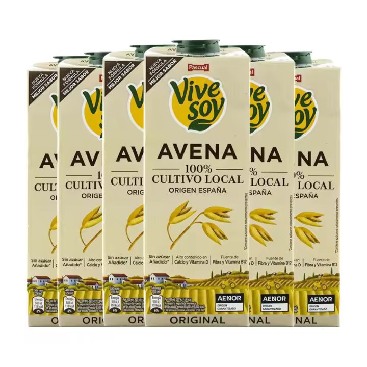 Bebida de avena sin azúcar Vivesoy 1 litro pack 6 bricks - 1