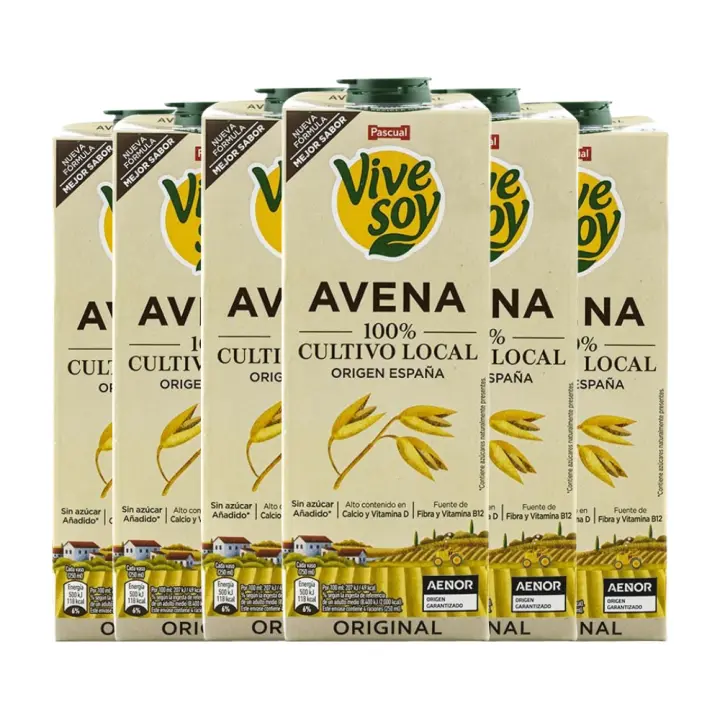 Bebida de avena sin azúcar Vivesoy 1 litro pack 6 bricks - 1
