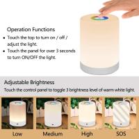 Luz de noche LED, lámpara de mesa de noche inteligente, control táctil regulable USB recargable, portátil, para niños, dormitorio, camping - details 0