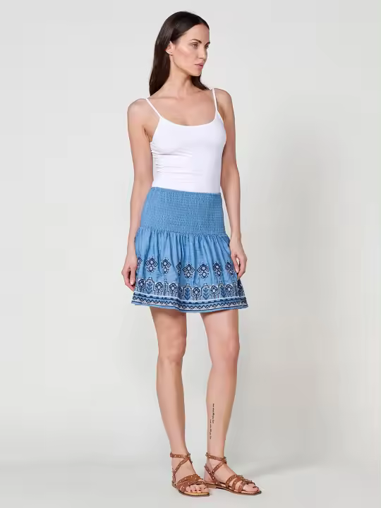 Koroshi Falda Corta Efecto Denim Azul para Mujer - 1