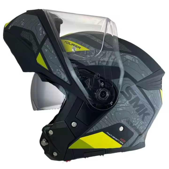 SMK Helmets Casco Modular GULLWING Navigator Negro Amarillo y Gris Homologación 22.06 con Doble Visor P/J - 1