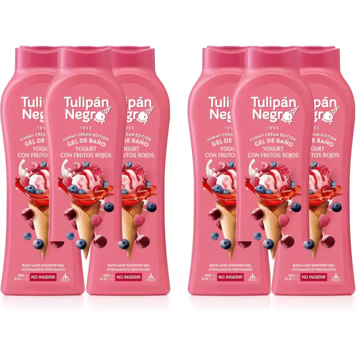 PACK DE 6 - Tulipán Negro - Gel de Baño Hidratante Yogurt con Frutos Rojos 650 ml, Intensamente Perfumado Briseis S.A. - 1