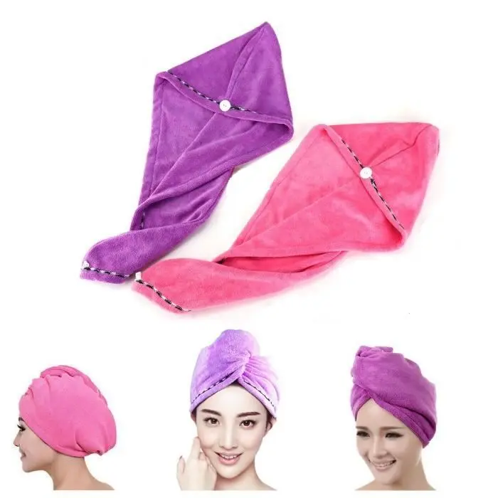 Toallas de microfibra tipo turbante para secar el cabello, color rosa y morado, 2 unidades, 25 x 70 cm - 1
