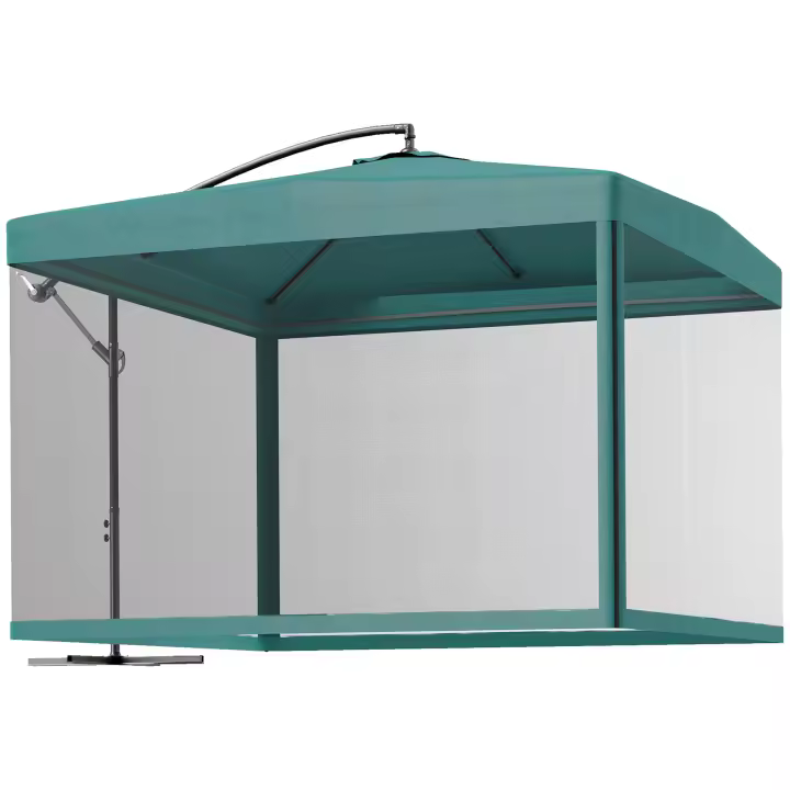 Outsunny Parasol Excéntrico Ø 295 cm Sombrilla de Jardín con Ángulo Ajustable Mosquiteras Base Cruzada y Manivela para Terraza Patio Exterior - 1