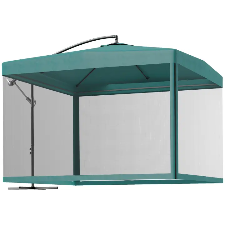 Outsunny Parasol Excéntrico Ø 295 cm Sombrilla de Jardín con Ángulo Ajustable Mosquiteras Base Cruzada y Manivela para Terraza Patio Exterior - 1