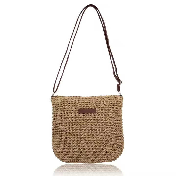 Bolso de paja para Mujer, Bolso bandolera de Playa de Verano con Cremallera y Correa de hombro ajustable, Bolso de hombre Hecho A Mano - 1