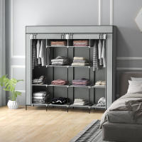 HOMCOM Armario de Tela para Dormitorio Armario Portátil con 10 Compartimentos 2 Rieles Colgantes y 4 Cajones de Tela 166x42,5x169,5 cm Gris Oscuro - details 5