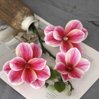 Rama De Flor Magnolia Abierta De Lujo Con 3 Cabezas Para Bodas Blancas Y Decoración Del Hogar Flores Artificiales De Seda - details 4