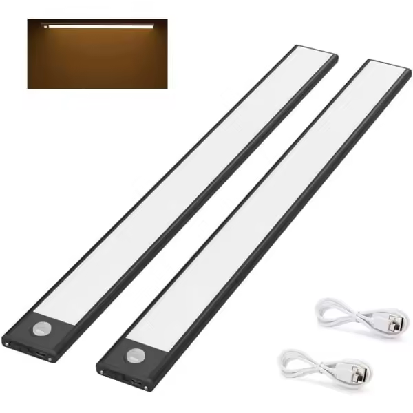 2 luces LED para armario, 40 cm, inalámbricas, recargables por USB - 1