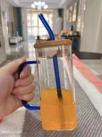 Vaso De Vidrio Transparente Con Tapa De Bambú Y Pajita De Color Para Bebidas Resistentes Al Calor De 301-400ml Vaso Grande Para Agua Leche Jugo Té De Burbujas - details 6