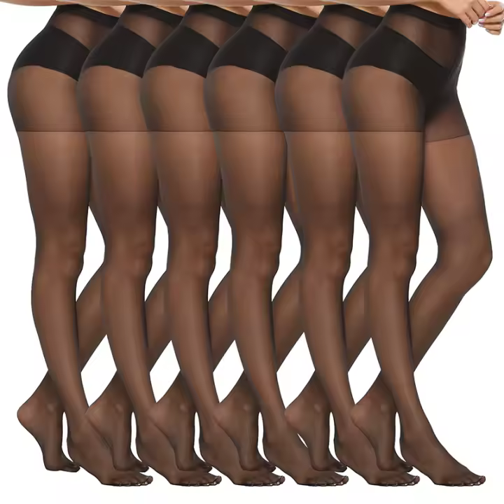 Kave 6 Pares De Medias De Nylon Ultrafinas Para Mujer Talla Alta Sólidas En Negro Leggings De Pierna Alta Para Damas - 1