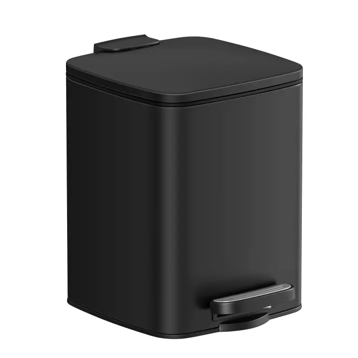SONGMICS Cubo de Basura de Baño, 6 L Cubo Basura Compacta, con Pedal, para Espacios Pequeños, con Tapa de Cierre Suave, Acero, Negro/Blanco/Gris Pizarra - 1