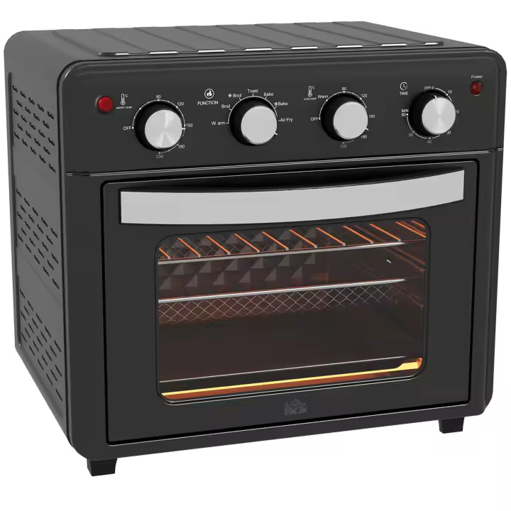 HOMCOM Horno Eléctrico Multifunción de Sobremesa Mini Horno Tostador de 30L 1600W Freidora de Aire con 7 Modos de Calor Temporizador y Temperatura Regulable 43x39x39 cm Negro - 1