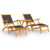 vidaXL Sillas de jardín con reposapiés y mesa madera acacia textilene Sillas de Exterior Ideal para jardín, playa, piscina, terraza Tumbona Piscina Tumbonas Playa Tumbonas Jardín Exterior - details 0