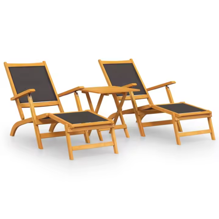 vidaXL Sillas de jardín con reposapiés y mesa madera acacia textilene Sillas de Exterior Ideal para jardín, playa, piscina, terraza Tumbona Piscina Tumbonas Playa Tumbonas Jardín Exterior - 1