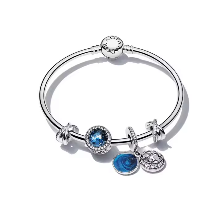 PANDORA Conjunto de pulsera con diseño de cuento de hadas estrellado, corazón de amor azul oscuro y luz brillante, de lujo, combinable con todo, 520, regalo de San Valentín para novia - 1