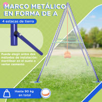 Outsunny Columpio Infantil Columpio para Niños de 3-8 Años con 2 Sillas Resistente a los Rayos UV y Soporte de Metal Carga 90 kg para Patio Jardín Multicolor - details 4