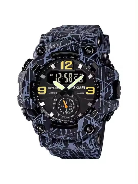 Reloj Deportivo Skmei Multifuncional Cronógrafo Digital Hombre Movimiento Dual Resistente Al Agua Con Alarma Y Calendario Pantalla LED - 1