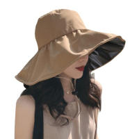 Sombrero De Pescador Grande Para Mujer Protección Solar Verano Negro Sombrilla Estilo Coreano Sombrero De Protección Solar - details 11