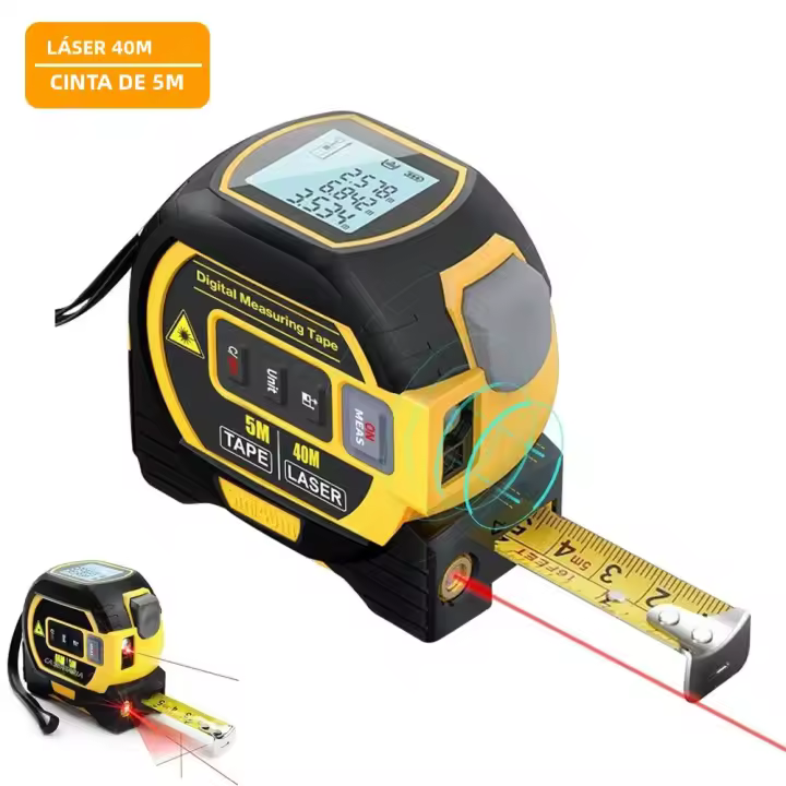 Medidor De Láser Y Cinta Métrica 3 En 1 Dispositivo De Medición Para La Construcción Medidor De Distancia Digital LCD Con Cinta De 5M Y Medidor Láser De 60M - 1