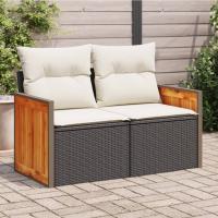 vidaXL Sofá de jardín con cojines de 2 plazas ratán sintético beige en color Beige y blanco/Gris/Negro y blanco y más | acolchados duraderos para sofás de jardín terraza exterior - details 2