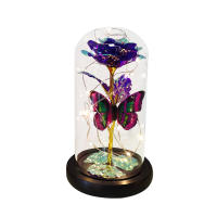 Lámpara De Rosas Artificiales Con LED Colores Y Mariposa En Vidrio Regalo Para Mujeres Luz De Galaxia Rosa Artificial Con Mariposa Y LED Colorido - details 1