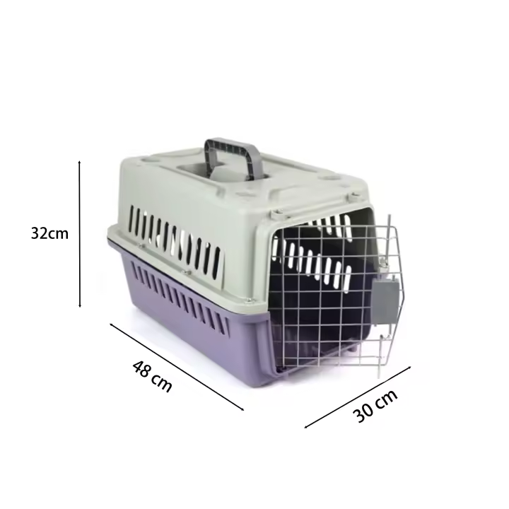 Transportin rigido para mascotas, jaula para perros o gatos transpirable con asa, rejillas metalicas de aireacion, jaula para viajes, autocaravana, uso interiores o exteriores. Disponible en 2 colores y tamaños. - 1