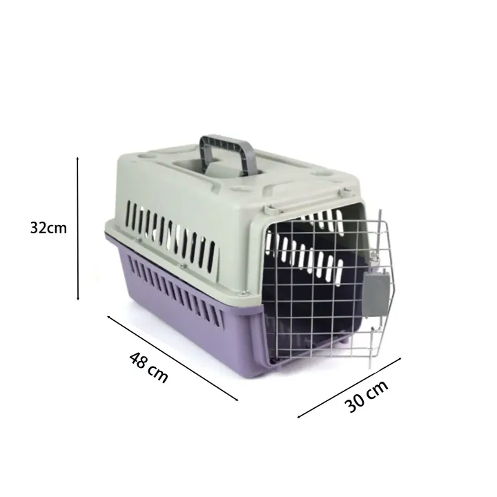 Transportin rigido para mascotas, jaula para perros o gatos transpirable con asa, rejillas metalicas de aireacion, jaula para viajes, autocaravana, uso interiores o exteriores. Disponible en 2 colores y tamaños. - 1