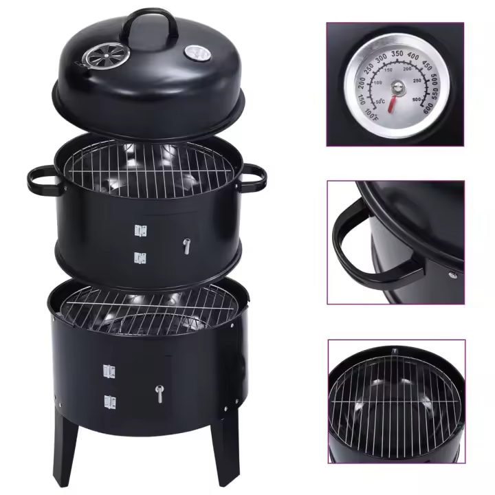 vidaXL Barbacoa ahumador de carbón 3 en 1 40x80 cm - 1