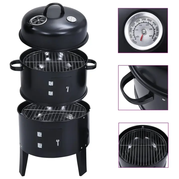 vidaXL Barbacoa ahumador de carbón 3 en 1 40x80 cm - 1