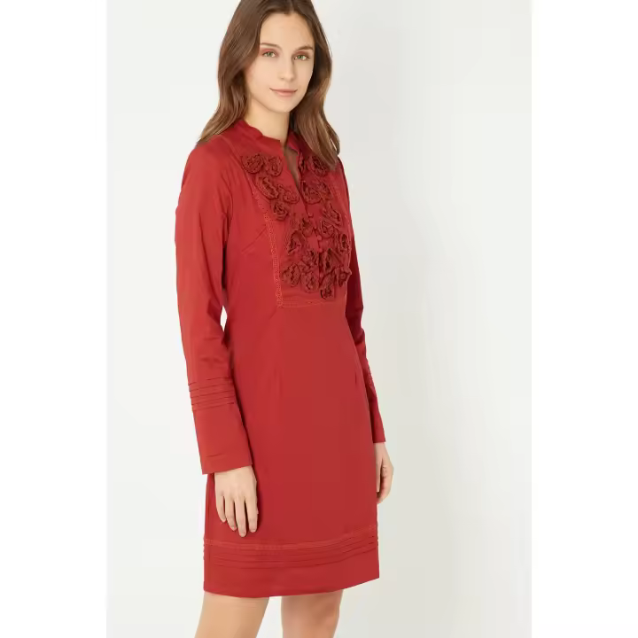 ANANY Vestido Bordado Cuello Tunecino Manga Larga Mujer - 1