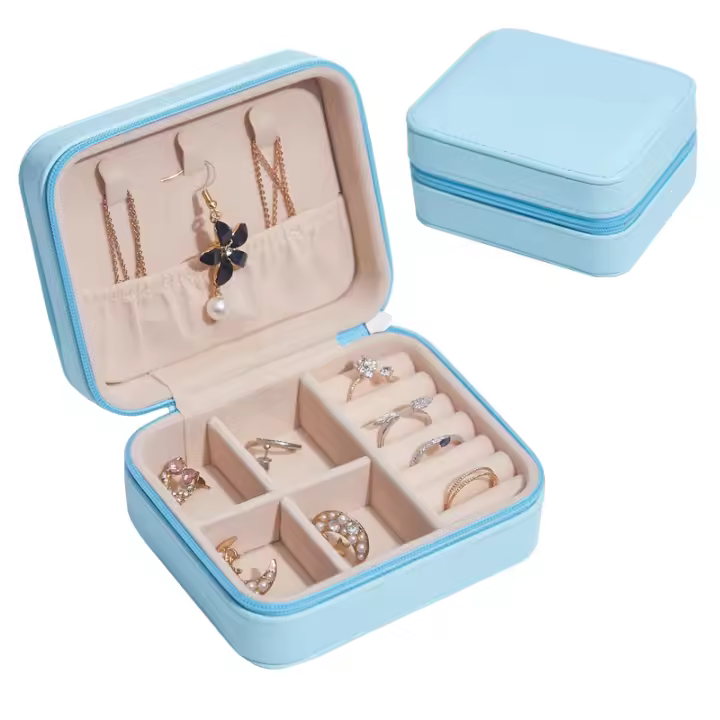Joyero para mujer, joyero portátil, joyero de viaje, joyero de cuero PU, joyero para almacenamiento, anillos, pulseras, aretes, collares. - 1