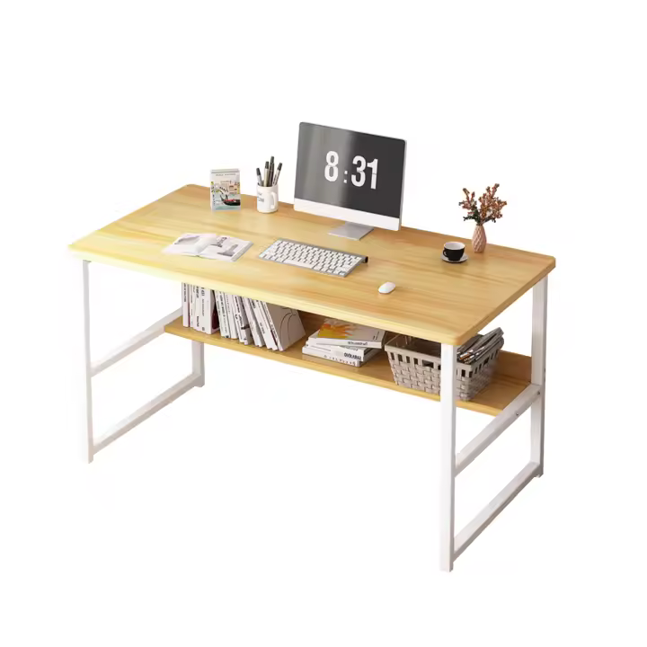 XOKOTAKI Escritorio, Mesa de Oficina para Ordenador, Escritorio para Habitación o Estudio. Mesa de Tablón de Aglomerado y Melamina de Madera y Acero para Hogar. Mesa Escritorio para PC. - 1
