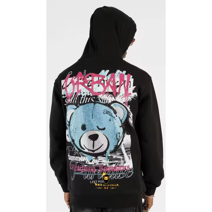 Sudadera Left Point Negra Pedrería Brillante Oso Azul - 1