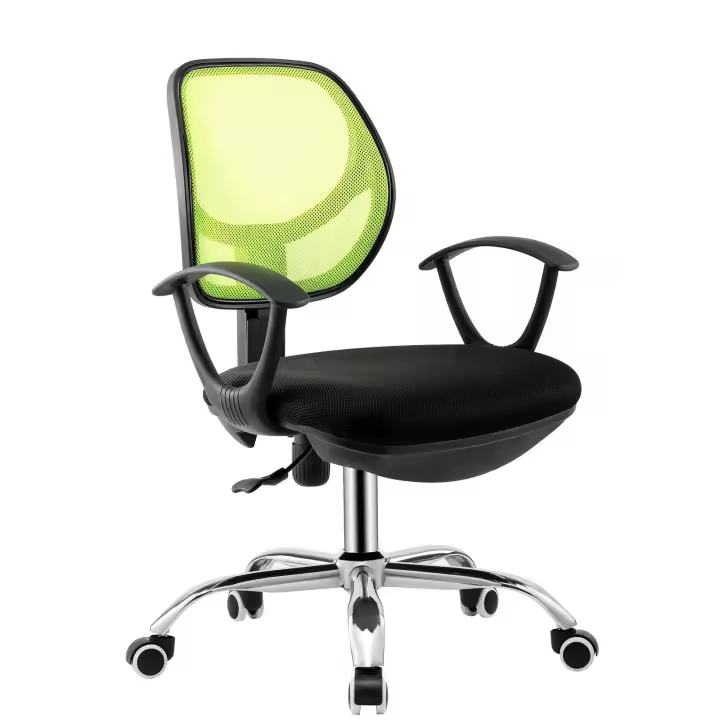 Silla de oficina MIRAFIORI, brazos, malla verde y tejido negro - 1