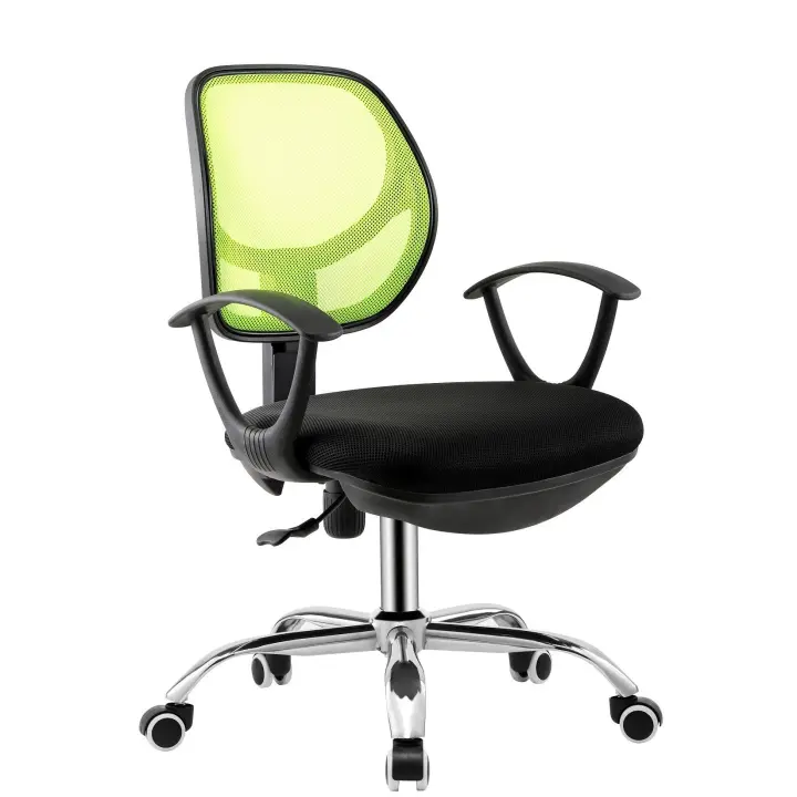 Silla de oficina MIRAFIORI, brazos, malla verde y tejido negro - 1