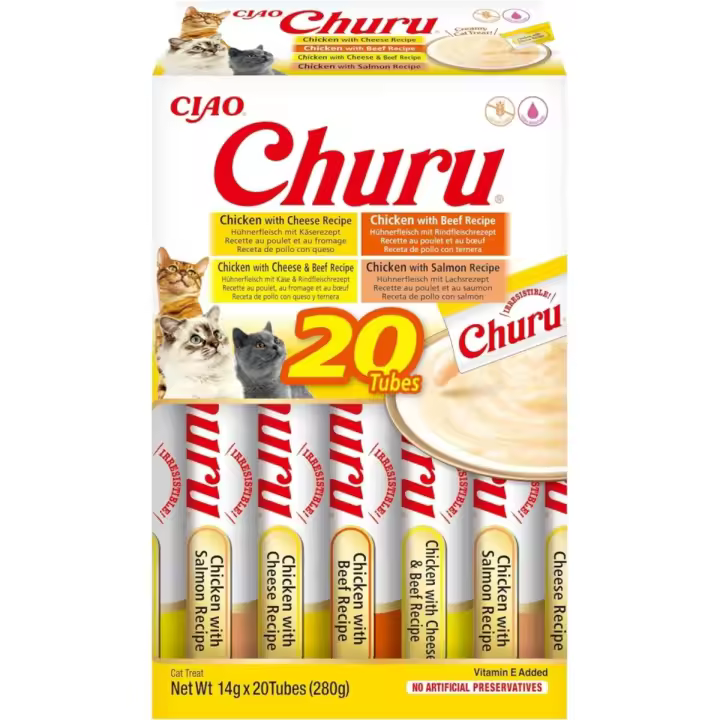 Churu Gatos Caja Variedades 20 x14 Gr Snack para Gatos (Variedad Pollo Y Buey) - 1