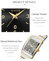 Reloj De Pulsera De Cuarzo Para Hombre WWOOR Moda Nueva Lujo Cuadrado Acero Inoxidable Impermeable Reloj De Mano Masculino - details 5