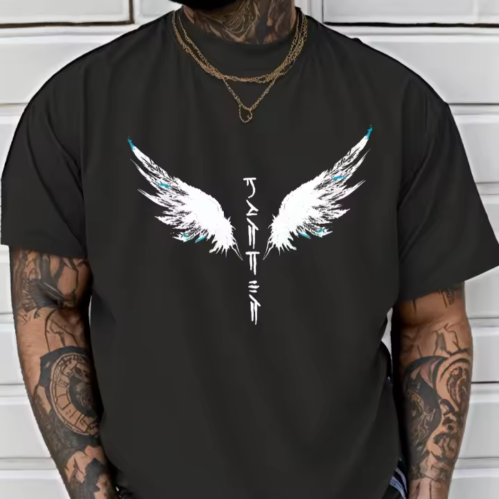 Camiseta De Verano Para Hombre Con Impresión De Alas Ligera Y Transpirable Estilo Casual Cuello Redondo Manga Corta Ropa Exterior 2024 - 1